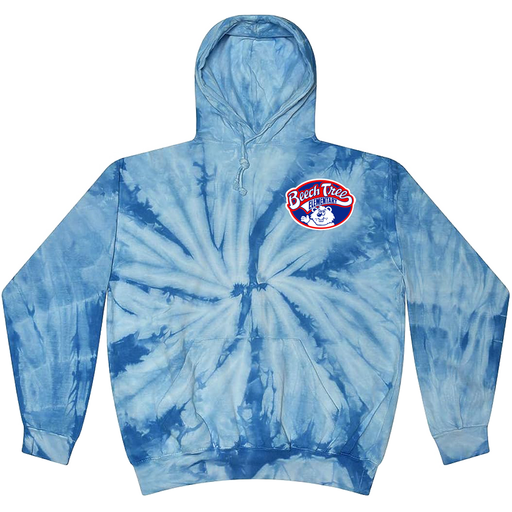 SILK SCREEN SPIDER BABY BLUE TIE DYE HOODIE POCKET PRINT