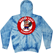 Load image into Gallery viewer, SILK SCREEN SPIDER BABY BLUE TIE DYE HOODIE, CIRCLE DESIGN, FULL PRINT