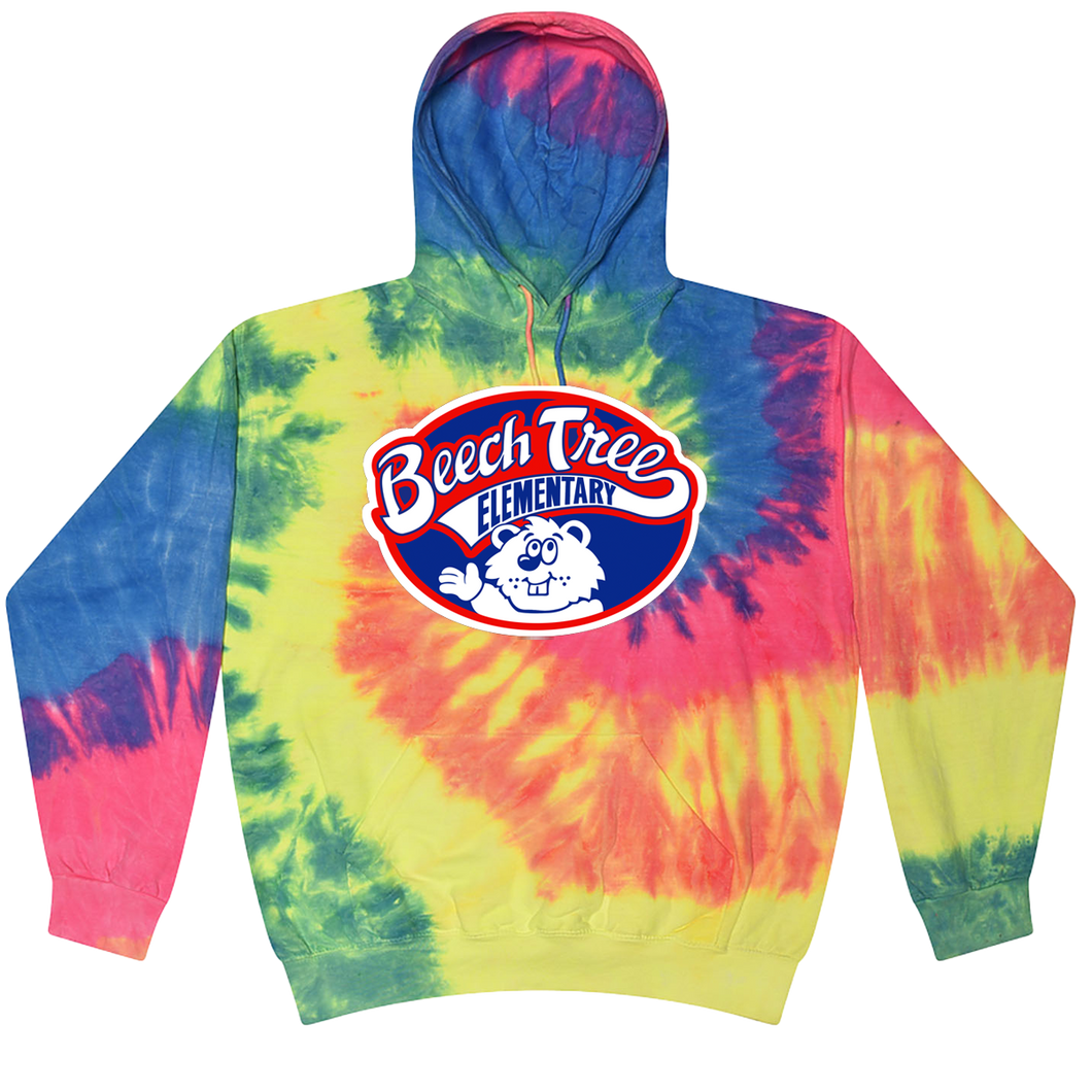 SILK SCREEN NEON RAINBOW TIE DYE HOODIE FULL PRINT