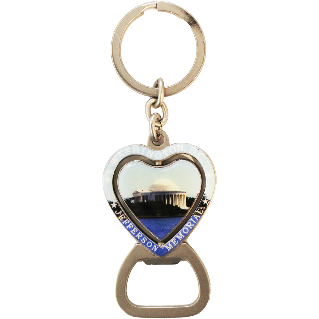 Jefferson Memorial Heart-Shape Spinner Bottle Opener Metal Keychain 4.5