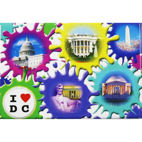 Plastic Magnet I Heart DC & DC Monuments on Splattered Paint 2D 2