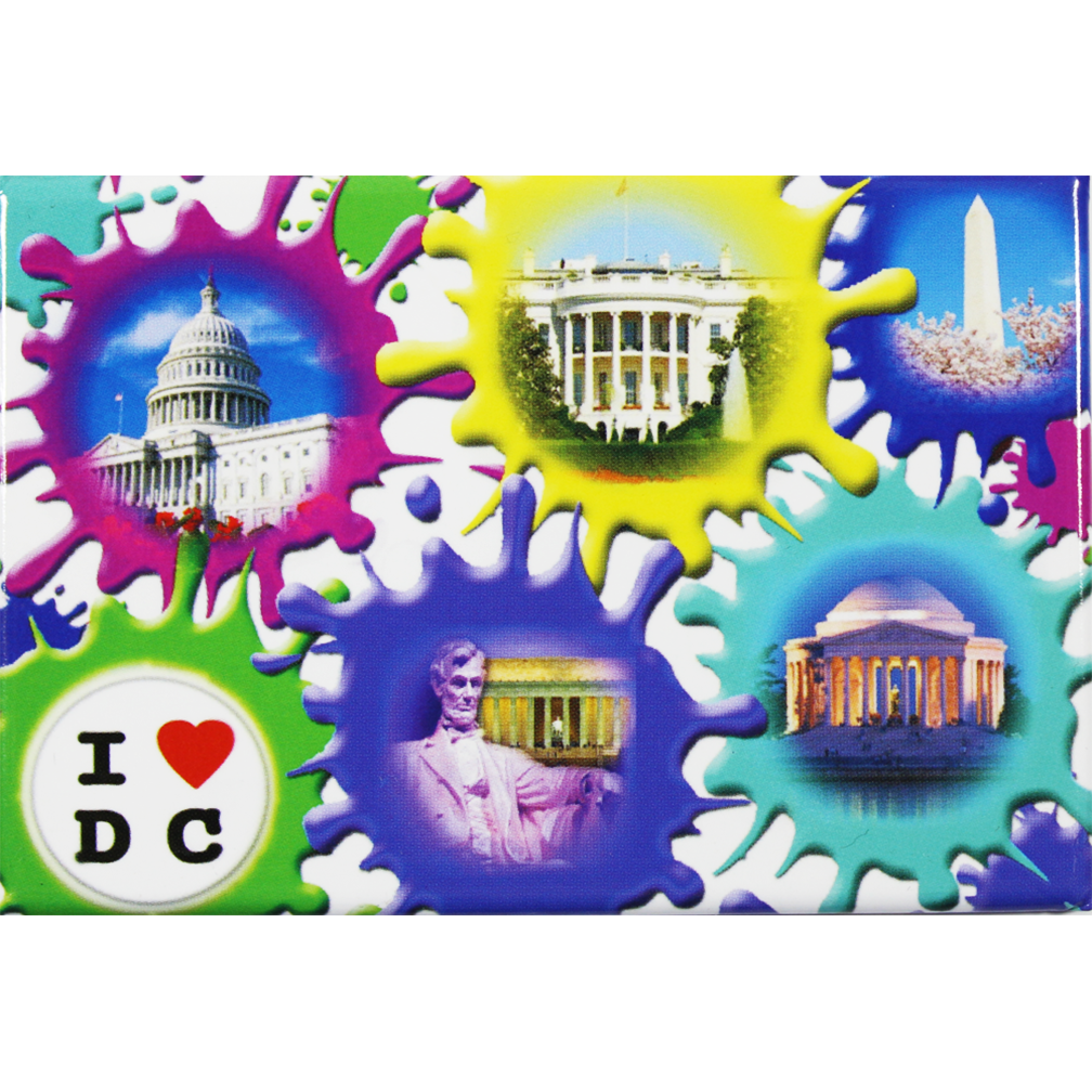 Plastic Magnet I Heart DC & DC Monuments on Splattered Paint 2D 2