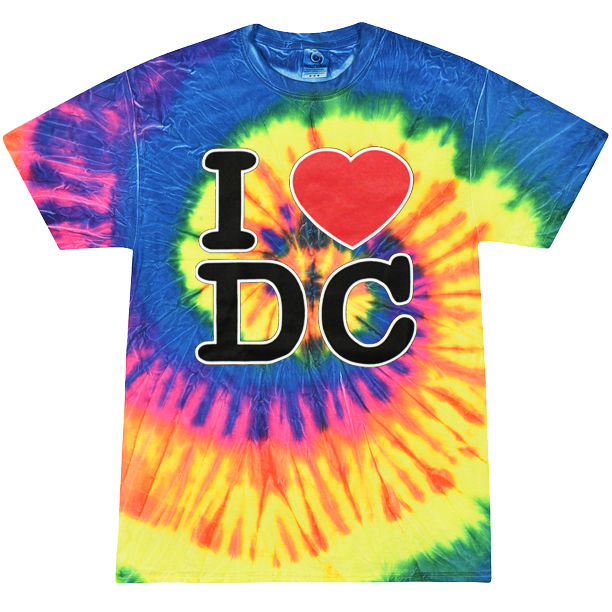 Tie Dye T-Shirt Neon Rainbow I Love  DC, Adult and Youth