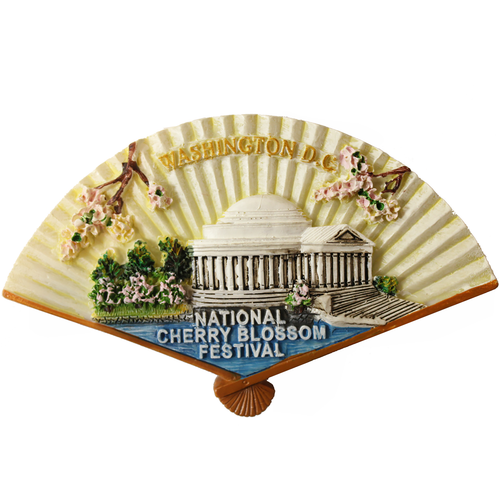 Ceramic Magnet Jefferson Memorial & Cherry Blossom Fan Shape, 3.5