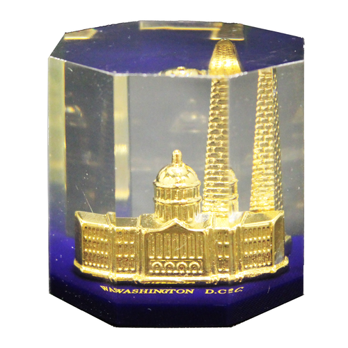 Washington Monument & US Capitol Panorama Lucite Crystal Paperweight