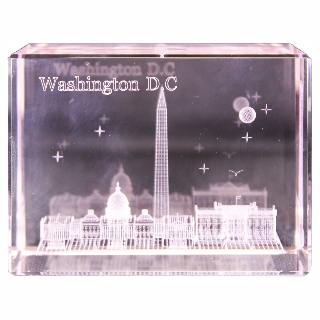 DC Panorama Rectangle Crystal Paperweight, Pink, Blue 2.375