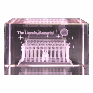 Lincoln Memorial Crystal Cube Paperweight 3 1/8" X 2 X 1 7/8