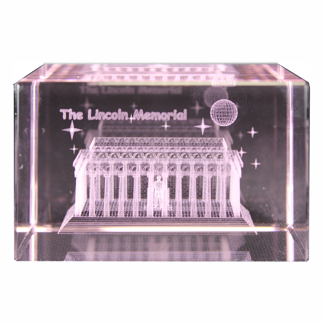 Lincoln Memorial Crystal Cube Paperweight 3 1/8