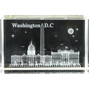 Rectangular Clear Crystal Paperweight, Panorama, White House, or Capitol 2.375" X 3.125" X 1.5"