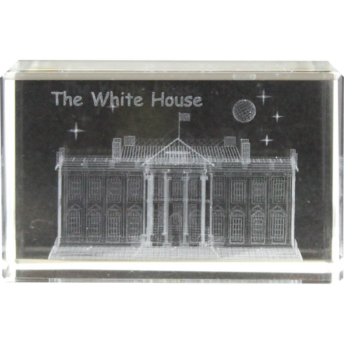 Rectangular Clear Crystal Paperweight, Panorama, White House, or Capitol 2.375
