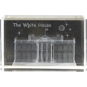 Rectangular Clear Crystal Paperweight, Panorama, White House, or Capitol 2.375" X 3.125" X 1.5"