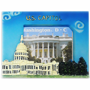 Ceramic Magnet DC Monuments Mini, White House, Capitol, and Lincoln Memorial, 3"X2.3"