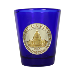 Capitol Pewter Medallion Clear Cobalt Blue Shot Glass 2.375"