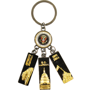 Washington DC 3-Charm Black & Gold Metal Keychain, 4"