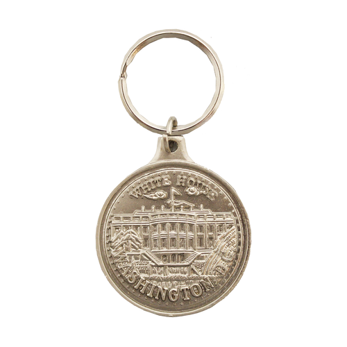 White House Round Medallion Silver Metal Keychain, 4.5