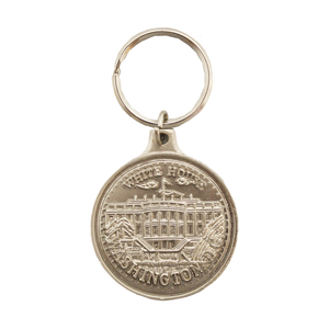 White House Round Medallion Silver Metal Keychain, 4.5"