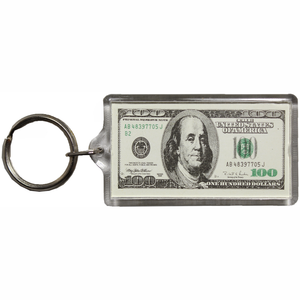 Plastic Keychain $100 Bill Rectangular, 3.75"
