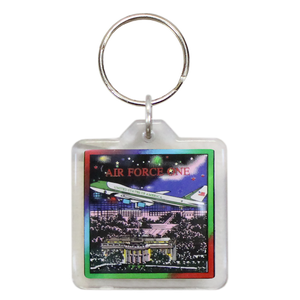 Plastic Keychain Air Force One & White House at Night, 3.895"
