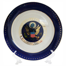 Load image into Gallery viewer, White &amp; Blue Plates 8&quot; with Great Seal, White House, or Captiol 8&quot;