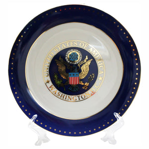 White & Blue Plates 8" with Great Seal, White House, or Captiol 8"
