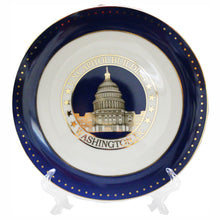 Load image into Gallery viewer, White &amp; Blue Plates 8&quot; with Great Seal, White House, or Captiol 8&quot;