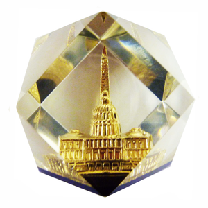 Washington Monument & US Capitol Polyhedral Lucite Crystal Paperweight 2"