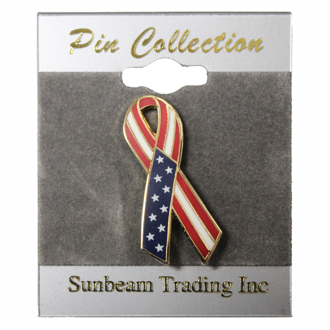 Breast Cancer Awareness Ribbon Stars & Strips Lapel Pin 1 1/4