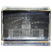 Load image into Gallery viewer, US Capitol &amp; Stars Rectangle Crystal Paperweight, Clear, Pink, Blue 2.375&quot; X 3.125&quot; X 1.5&quot;